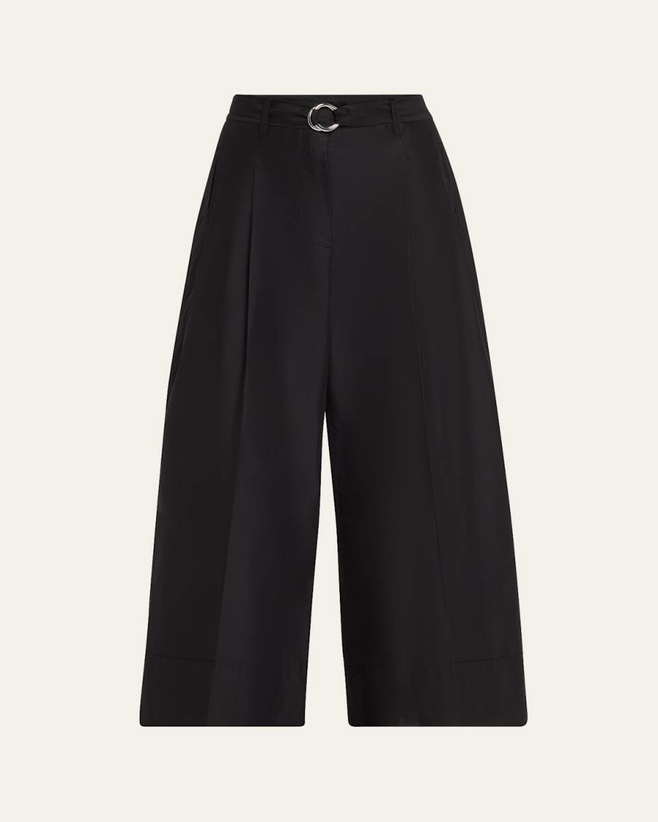 Cropped Wide-Leg Pants with Belt